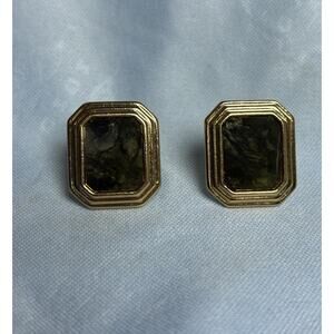 Avon Gold And Green Marbled Lucite Inlay Vintage‎ Clip On Earrings